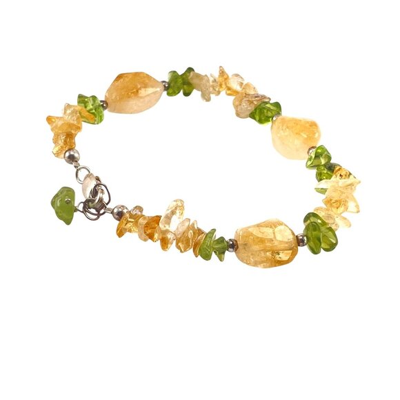 Citrine & Peridot Gemstone Bracelet 7.5'' With Sterling Silver Lobster Clasp - Picture 6 of 8